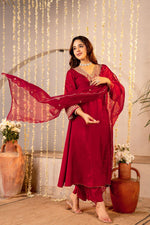 Simple elegant zari embroidered dola silk suit paired with organza