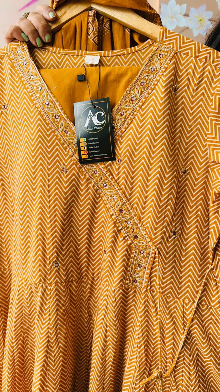 Wow Angrakha cotton full suit set in yellow