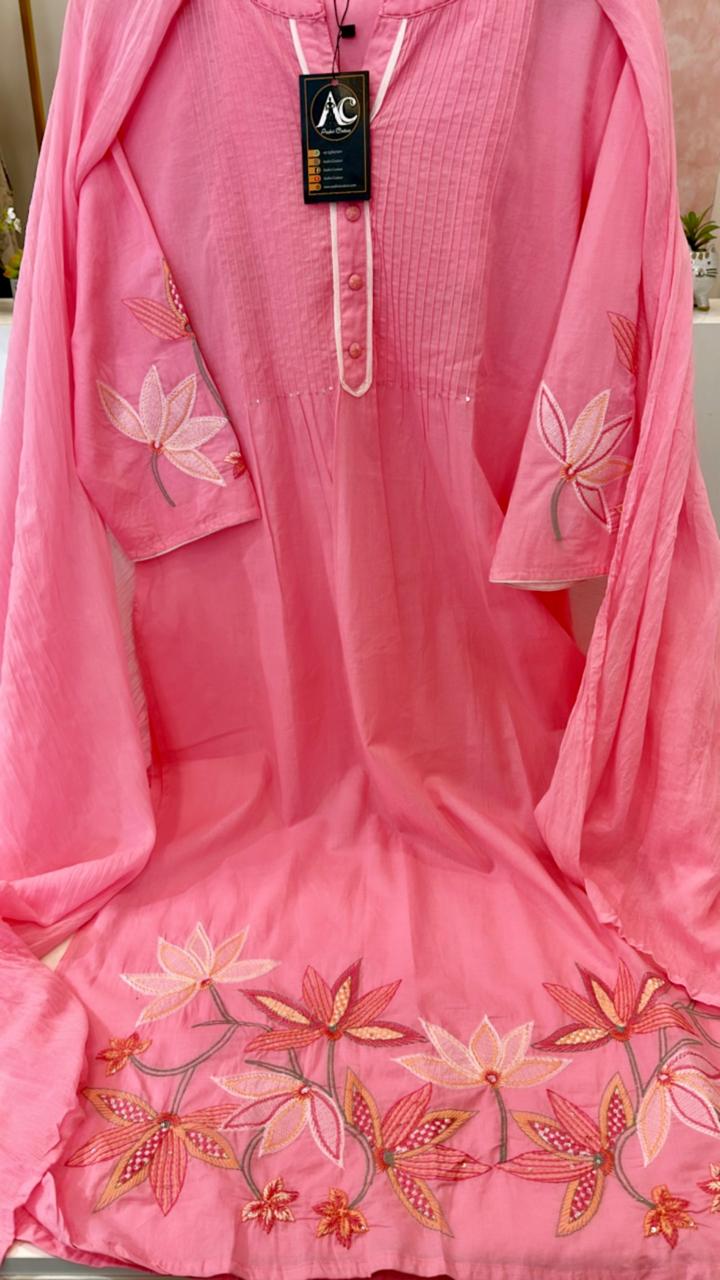 Premium cotton with embroidered sleeves and hem part