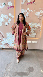 Super smart sleeveless cotton kurta paired with palazzo and a jacket ! Premium article