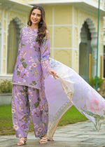 Linen cotton Pakistani style lace detailing farsi suit set in purple
