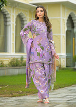 Linen cotton Pakistani style lace detailing farsi suit set in purple