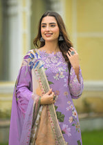 Linen cotton Pakistani style lace detailing farsi suit set in purple