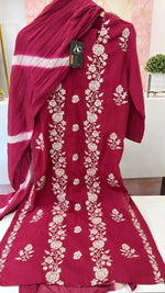 Pure cotton embroidered suit set paired with Lehariya dupatta in pink