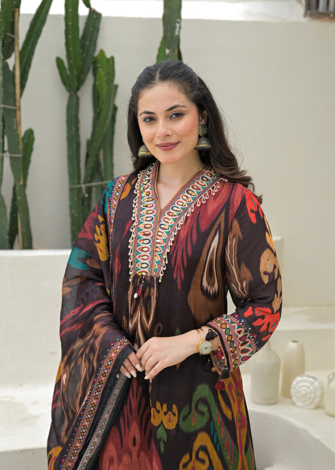 Premium chinon V neck suit set designer suit