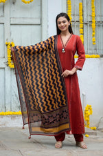 Designer pocket V neck with Kalamkari dupatta