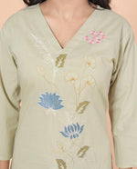 Pure cotton embroidered full suit set in green
