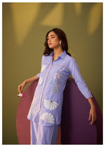 Pretty cotton appliqué work co ord set in purple