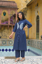 Appliqué work blue cotton co ord set