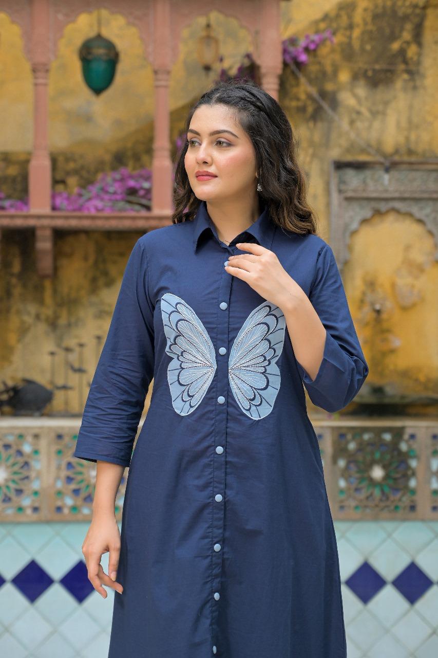 Appliqué work blue cotton co ord set