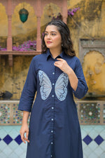 Appliqué work blue cotton co ord set