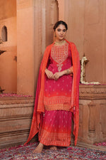 Pure chinon bandhani skirt, kurta dupatta in ombré