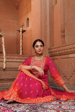 Pure chinon bandhani skirt, kurta dupatta in ombré