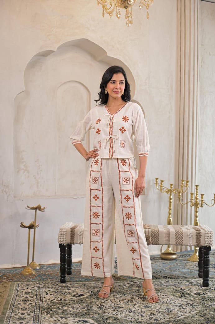 Premium cotton embroidered co ord set