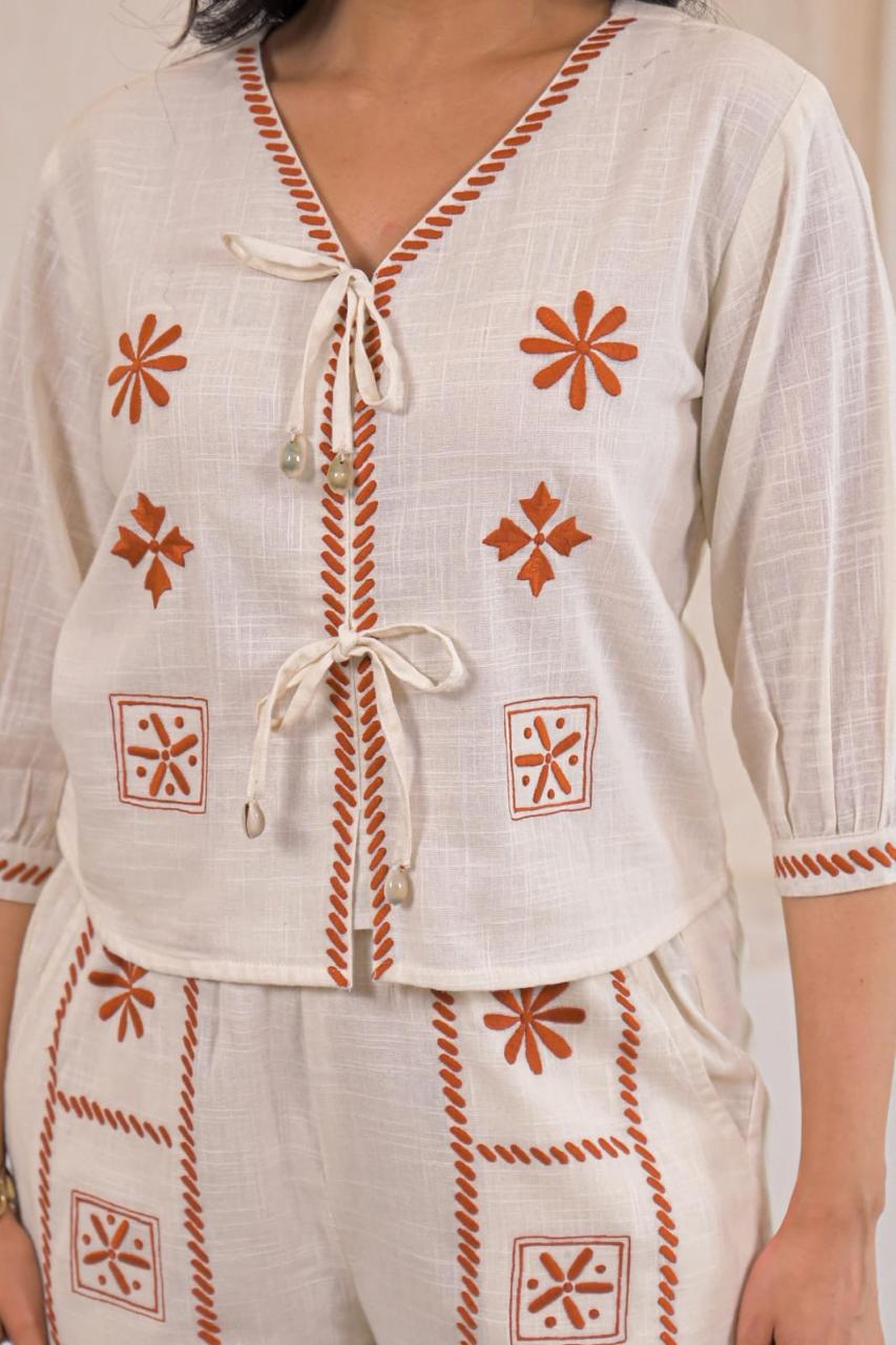 Premium cotton embroidered co ord set