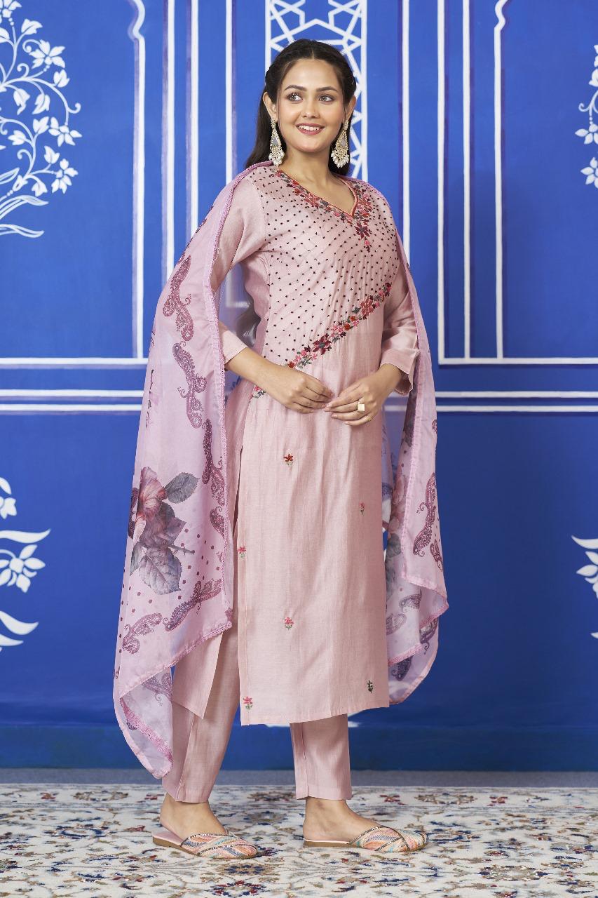 Onion pink githan work designer back suit set