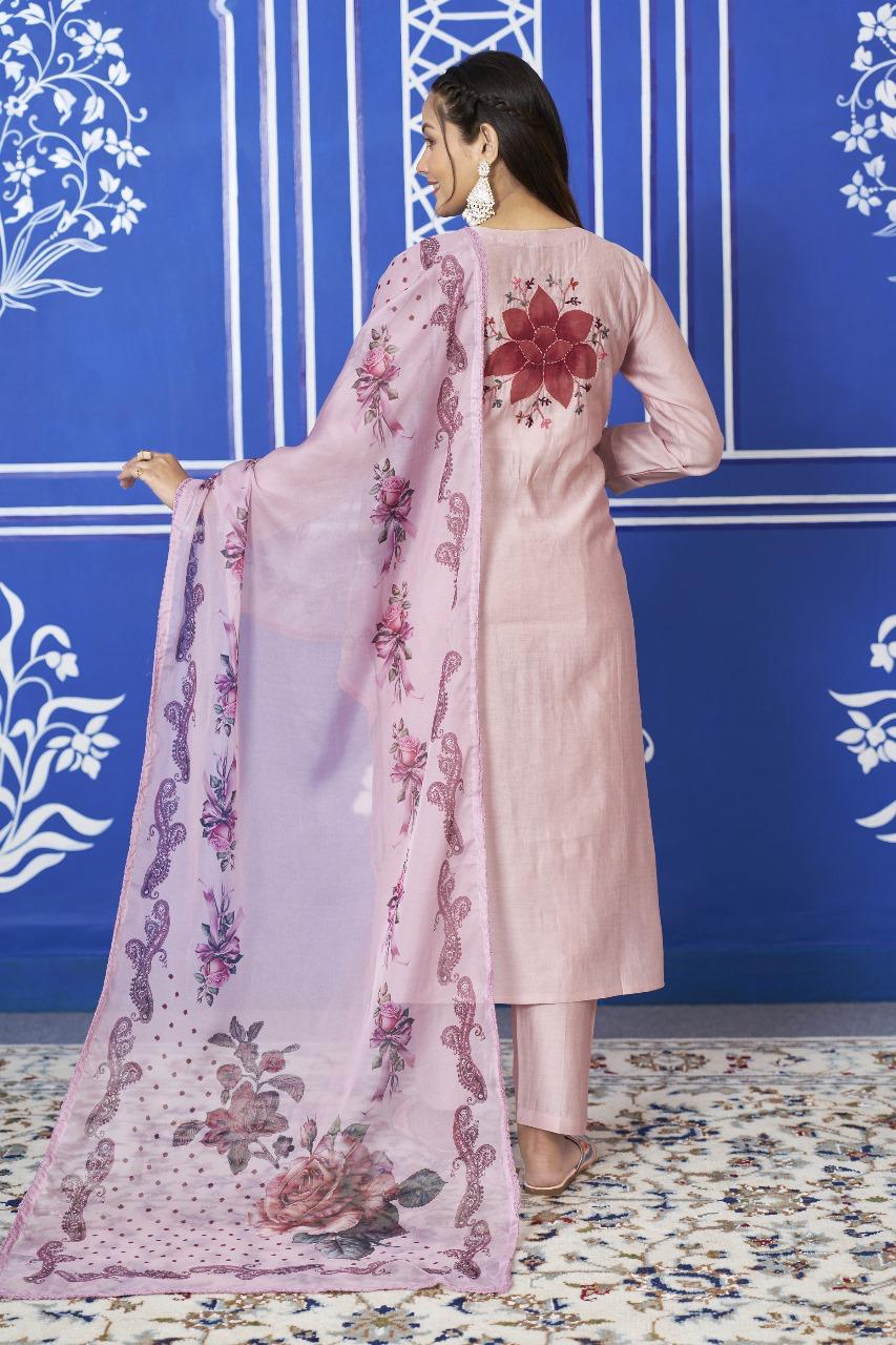 Onion pink githan work designer back suit set