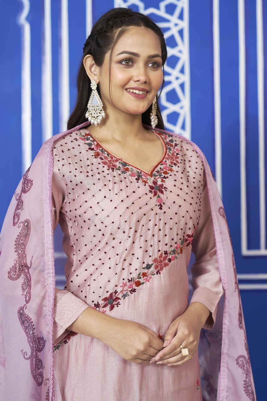 Onion pink githan work designer back suit set