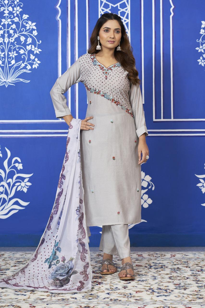 Grey githan work designer back suit set