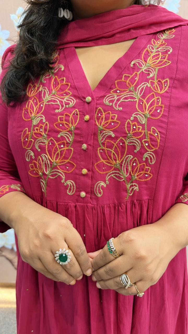 Pink embroidery full suit set