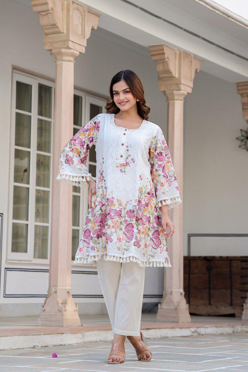 Dobby cotton floral pink co ord set