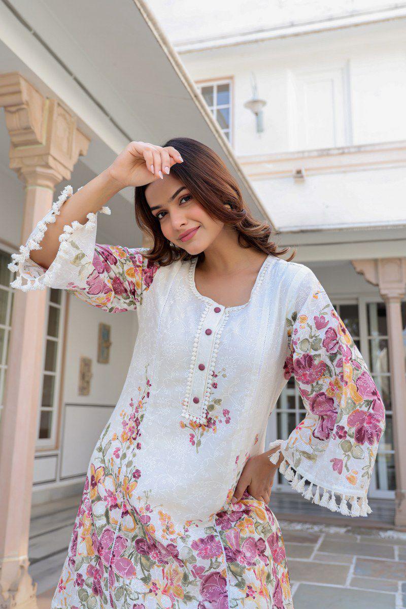 Dobby cotton floral pink co ord set