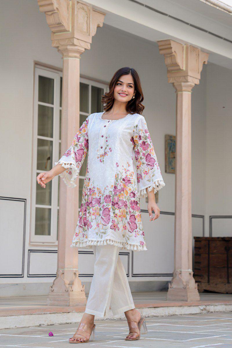 Dobby cotton floral pink co ord set