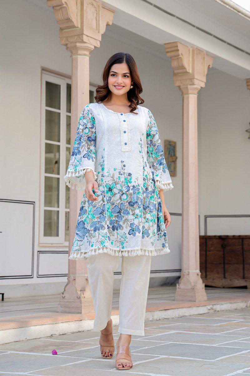 Dobby cotton floral blue co ord set