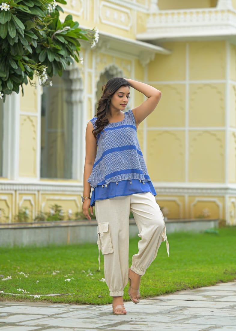 Restocked in new colour! Designer jacket style premium Mul cotton co ord paired with cargo pants