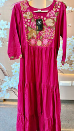 Pretty cotton embroidered lining gown in Rani pink