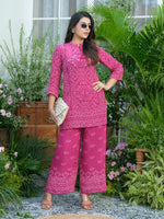 Smart pure crepe bandhani co ord set in pink