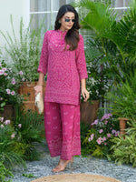 Smart pure crepe bandhani co ord set in pink