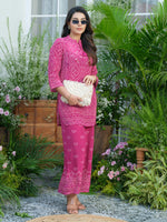 Smart pure crepe bandhani co ord set in pink