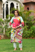 Gaji silk lakri patta floral suit set