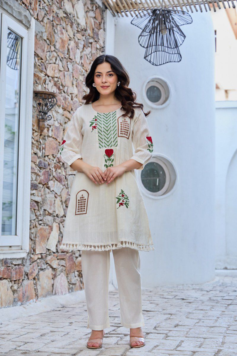 Jacquard cotton embroidered co ord set
