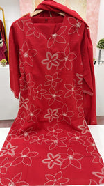 Pure cotton embroidered full suit in red
