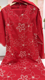 Pure cotton embroidered full suit in red