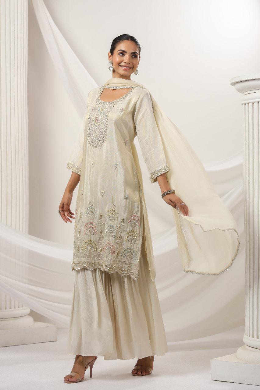 Pretty ivory handwork sharara set