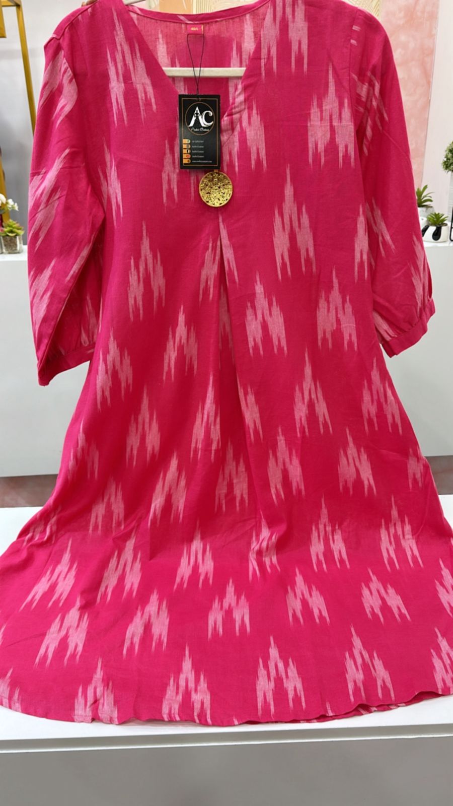 Ikkat cotton pretty pretty dress in pink