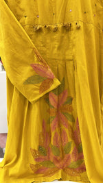 Pure Mul cotton appliqué work co ord set in yellow