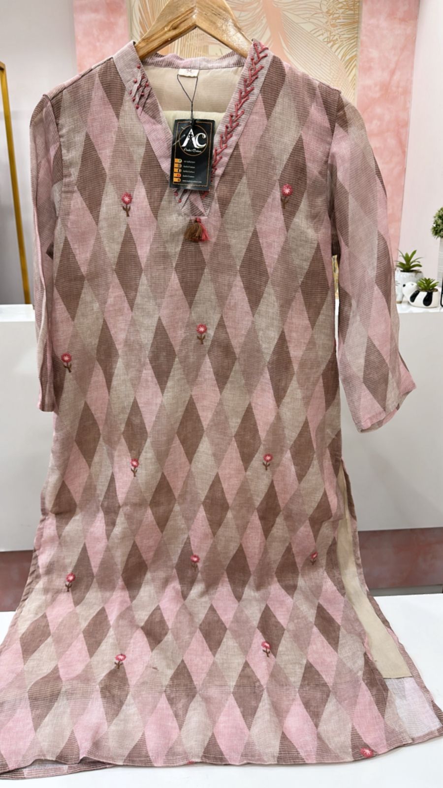 V neck linen cotton kurta pant