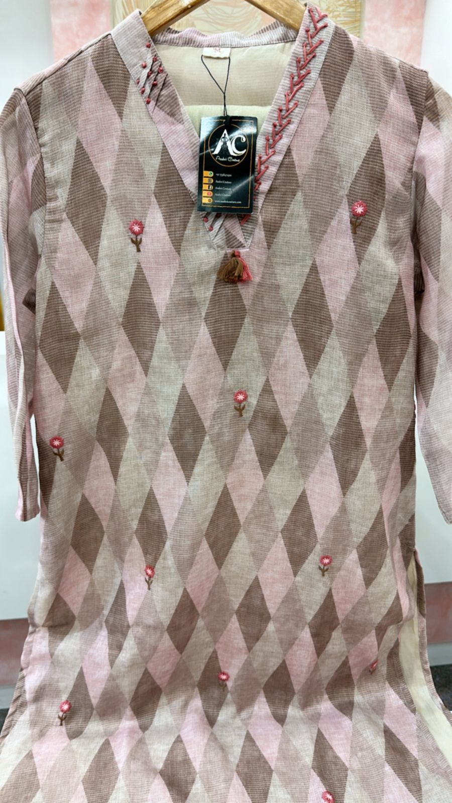 V neck linen cotton kurta pant