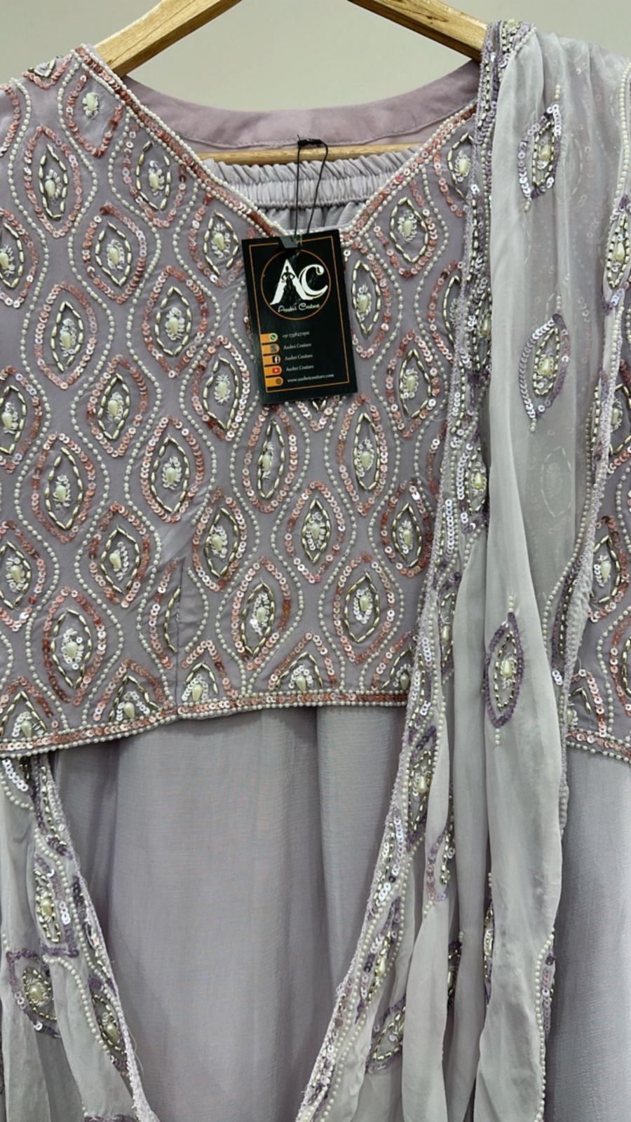 Chinon Lehenga paired with pretty handwork blouse (extra margin available)