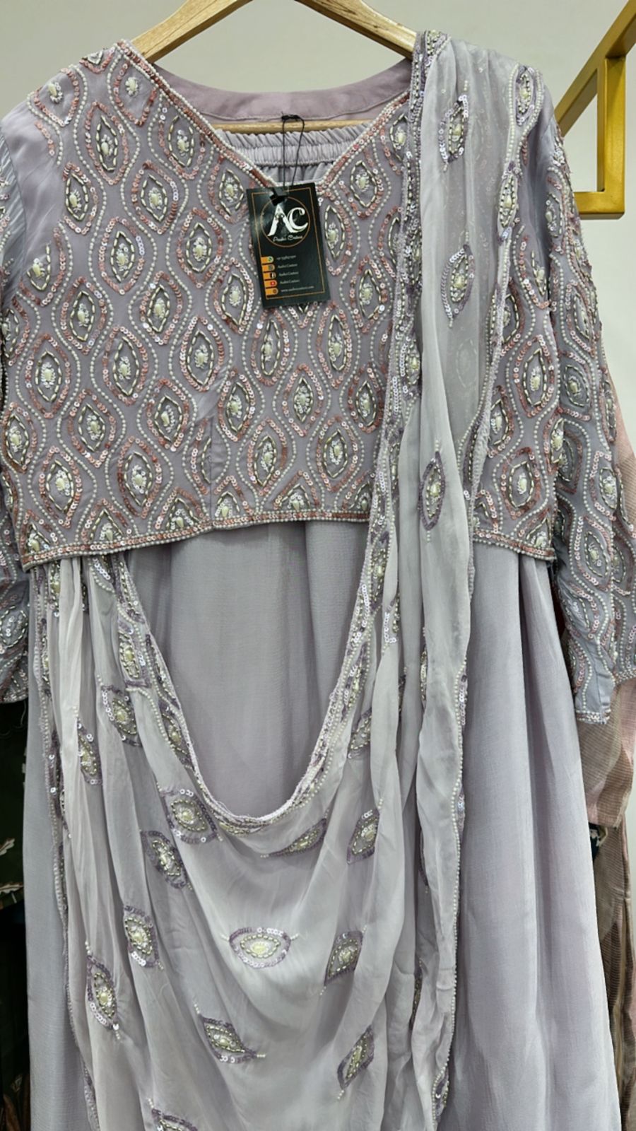 Chinon Lehenga paired with pretty handwork blouse (extra margin available)