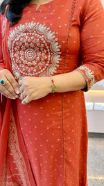 Restocked! Pure Mul cotton zari embroidered full suit in rust