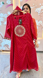 Restocked! Pure Mul cotton zari embroidered full suit in red