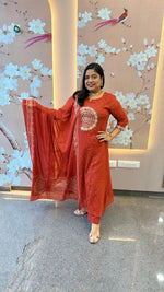 Restocked! Pure Mul cotton zari embroidered full suit in rust