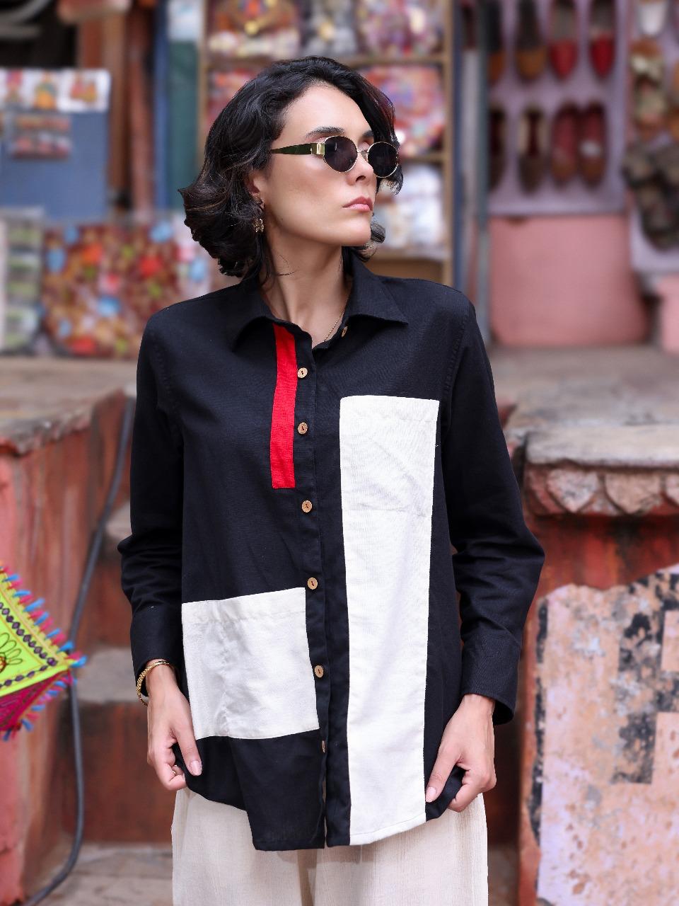 Textured premium cotton shirt in black n white