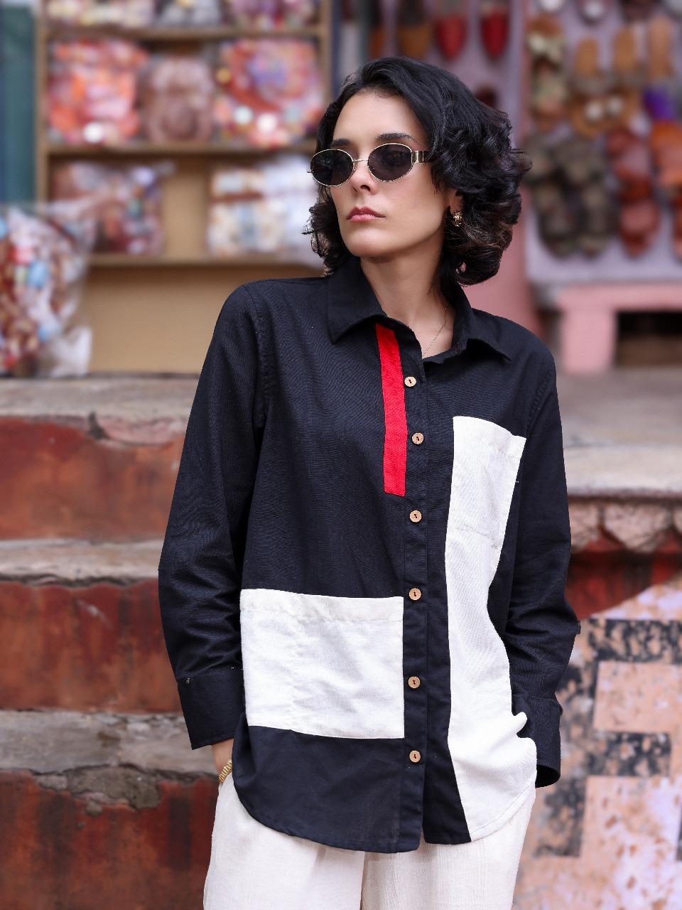 Textured premium cotton shirt in black n white