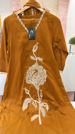Super gorgeous rose embroidered suit set in tan